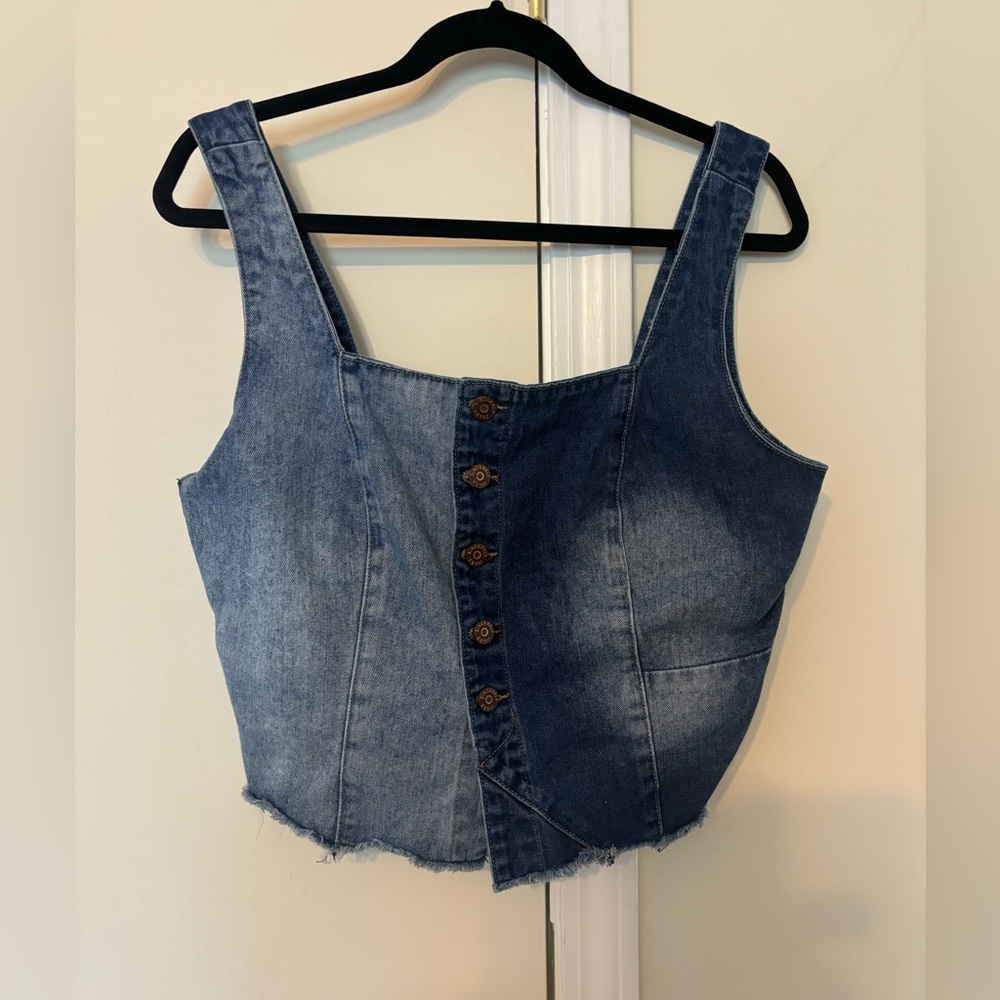 Sincerely Jules Multi-Color Denim Button Up Denim Jean Tank Top Women’s XL